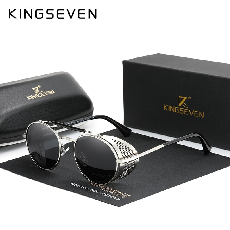 Genuine KINGSEVEN Retro Round Steampunk Sunglasses Men Retro Women Sun Glasses Shades Vintage Travel Eyewear Gafas De Sol 7550 - KiwisLove