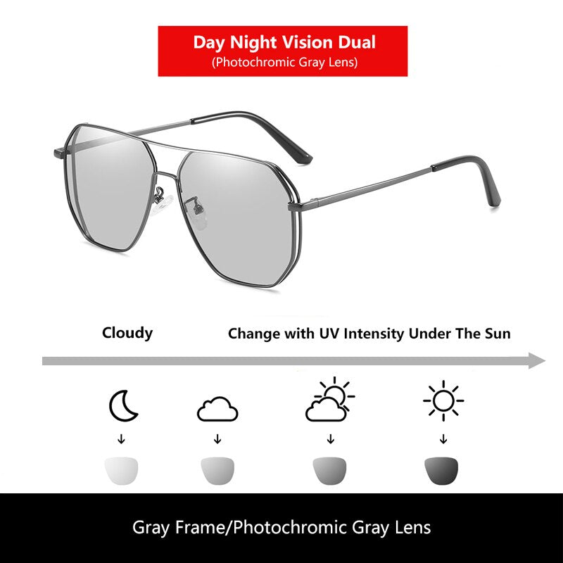 Sunglasses Men Fashion New Arrival Photochromic Vintage Eyewear Day Night Vision Lens Driving Polarized UV400 Sun Glasses V8066 - KiwisLove