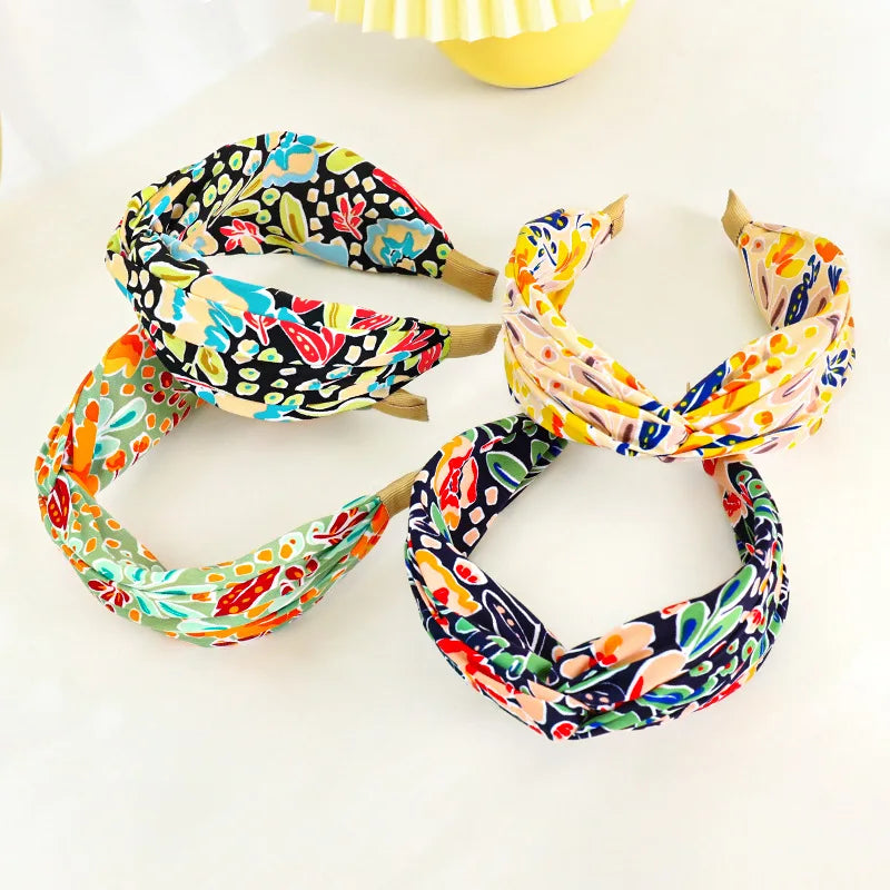 New Fashion Women Hairband Print Wide Headband Cross Knot Turban Flower Hair Hoop Bands Bezel Girls Hair Accessories Headdress