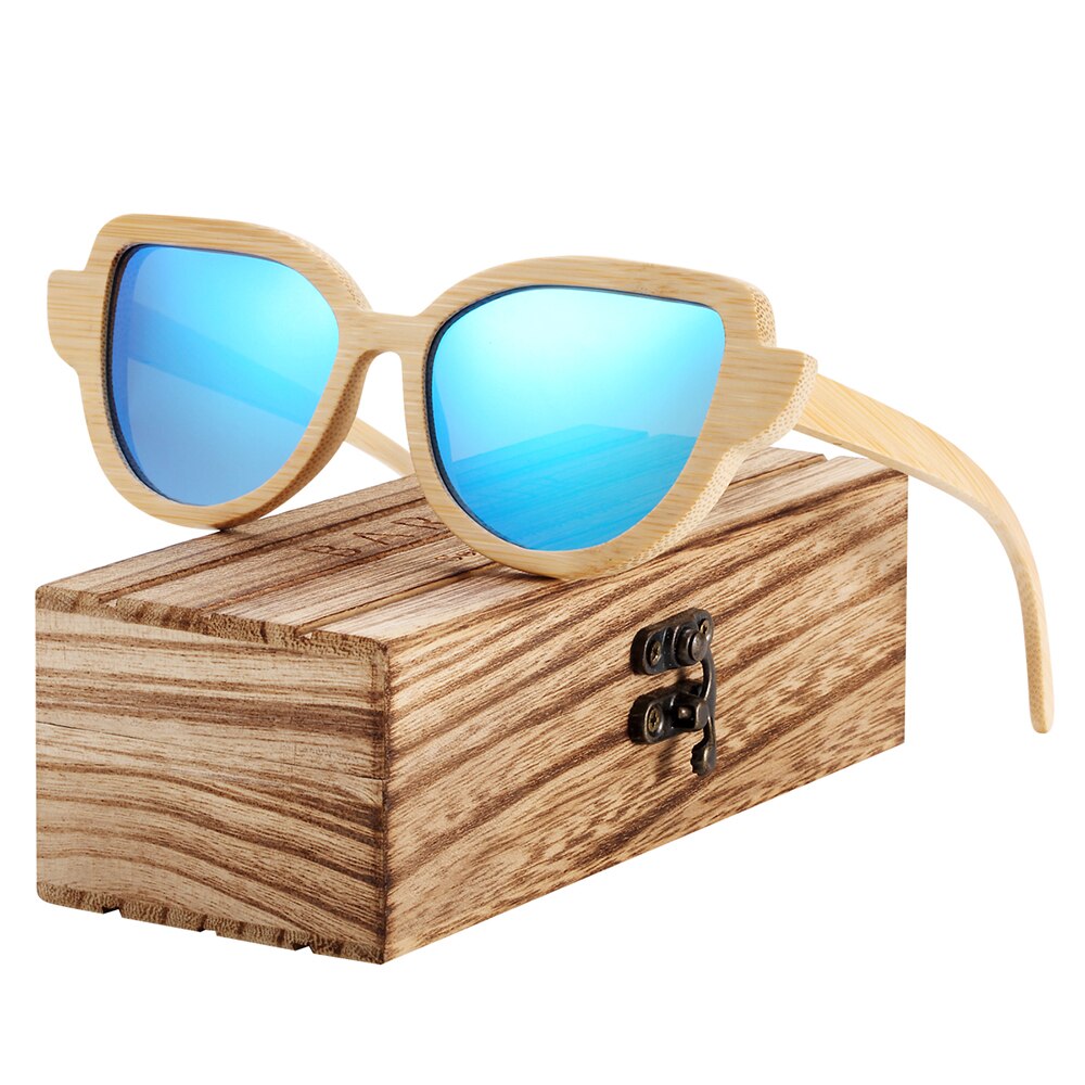 BARCUR Cat Eye Sunglasses Bamboo Polarized Natural Wood Sun glasses Anti-Reflective shades oculos de sol feminino - KiwisLove
