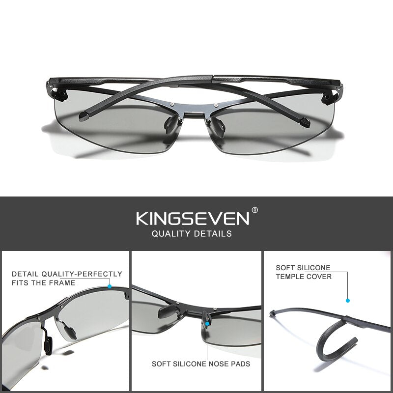KINGSEVEN Updated Aluminum Photochromc Sunglasses Men Polarized Driving Chameleon Glasses Male Change Color Sun Glasses Eyewear - KiwisLove