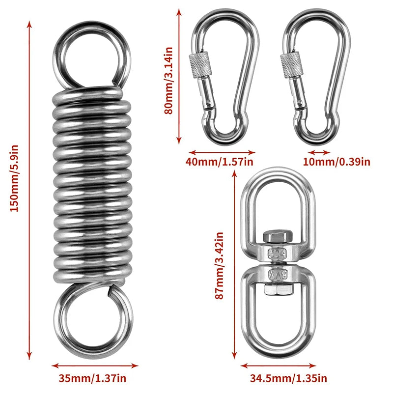 304 Stainless Steel Heavy Duty Hanging Kit Spring Hook 360 Degree Spinning for Punching Bags Rocking Seat Swing Hammock