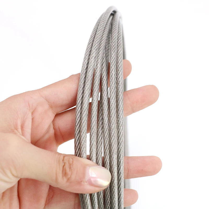 100Meters wire Rope PVC Transparent Coated Cable 304 Stainless Steel rope Clothesline Diameter 0.8mm 1mm 1.5mm 2mm 3mm