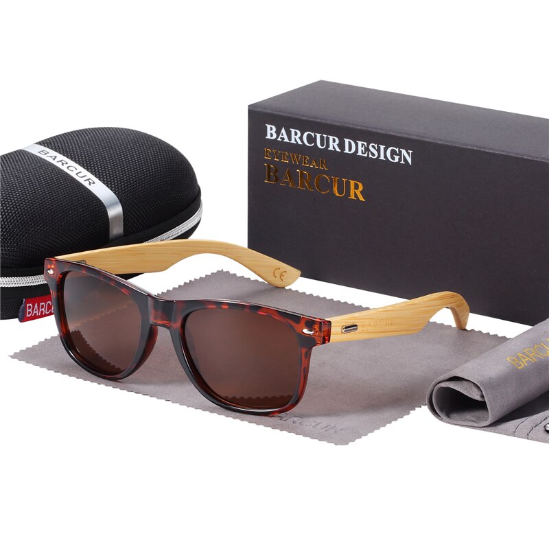 BARCUR Natural Bamboo Sunglasses Men Wooden Sun Glasses Women Polarized Eyewear - KiwisLove