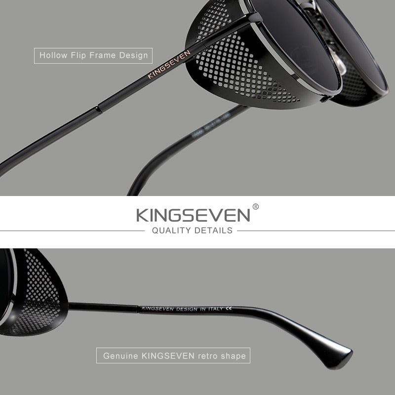 Genuine KINGSEVEN Retro Round Steampunk Sunglasses Men Retro Women Sun Glasses Shades Vintage Travel Eyewear Gafas De Sol 7550 - KiwisLove