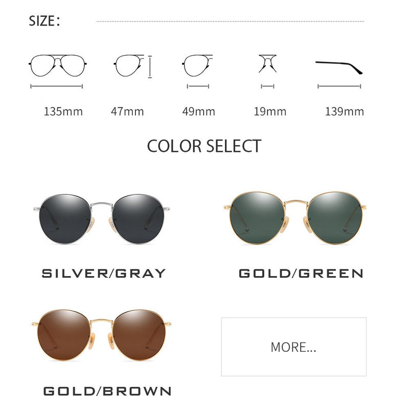 Retro Men Sunglasses Fashion Round Unisex Brand Designer Sun Glasses Polarized Coating UV400 Female Eyewear For Male Women V3448 - KiwisLove