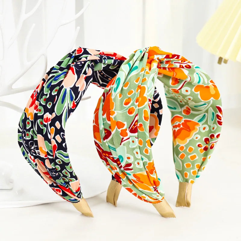 New Fashion Women Hairband Print Wide Headband Cross Knot Turban Flower Hair Hoop Bands Bezel Girls Hair Accessories Headdress
