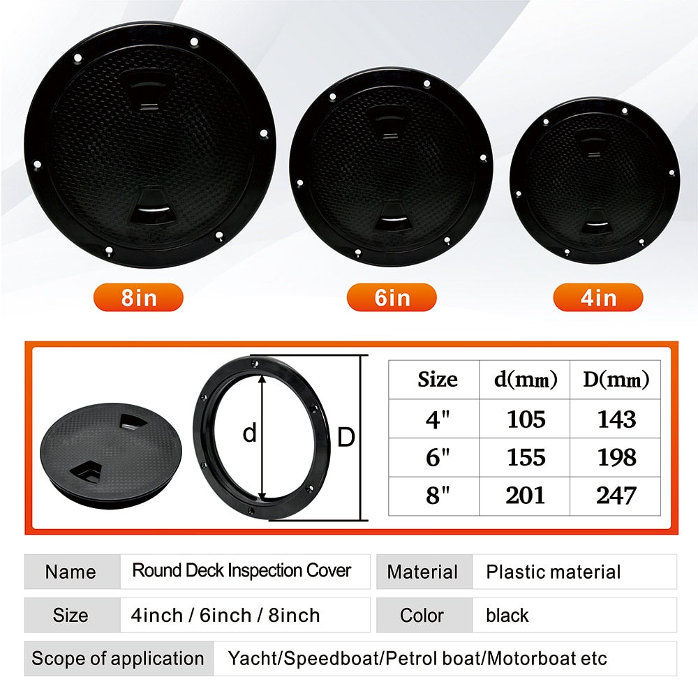 Non-slip 4/6/8 Inch Round Deck Cover Yacht Inspection Hole White Black Hatch Hand Hole Covers Inspection Work Cover Hatch - KiwisLove
