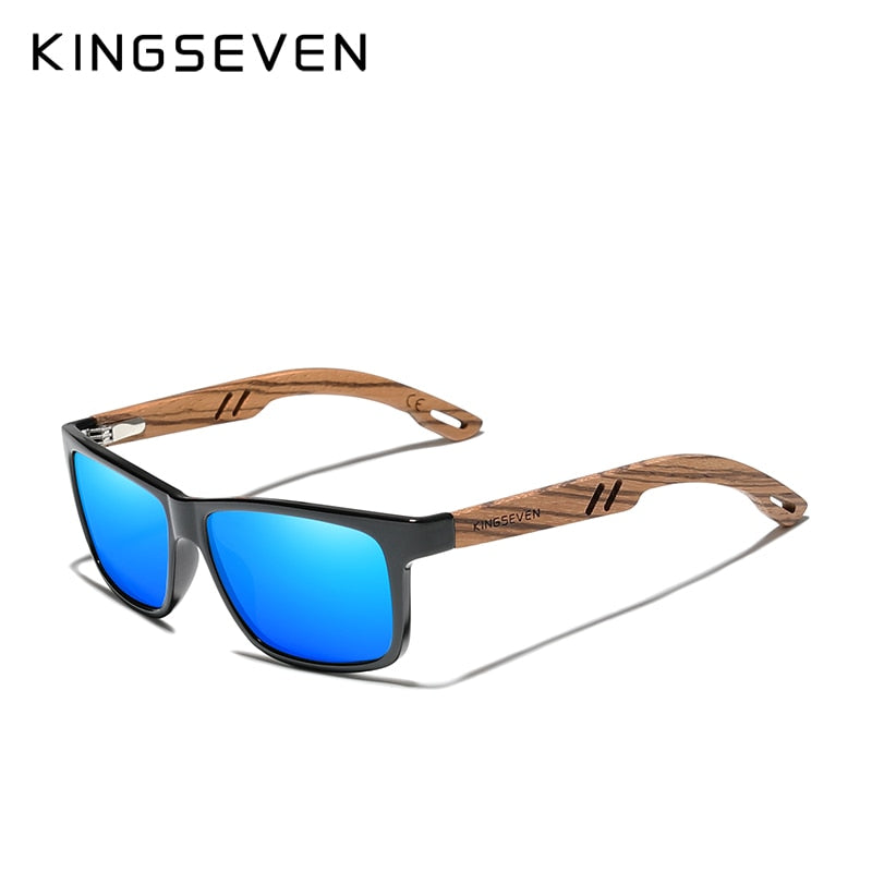 KINGSEVEN 2019 Polarized Square Sunglasses Men Women Zebra Wooden Frame Mirror Flat Lens Driving UV400 Eyewear - KiwisLove