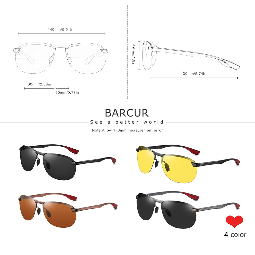 BARCUR New Men Sunglasses Pilot Driving Sun glass Polarized Aluminum Magnesium Driving Glasses gafas de sol shades - KiwisLove