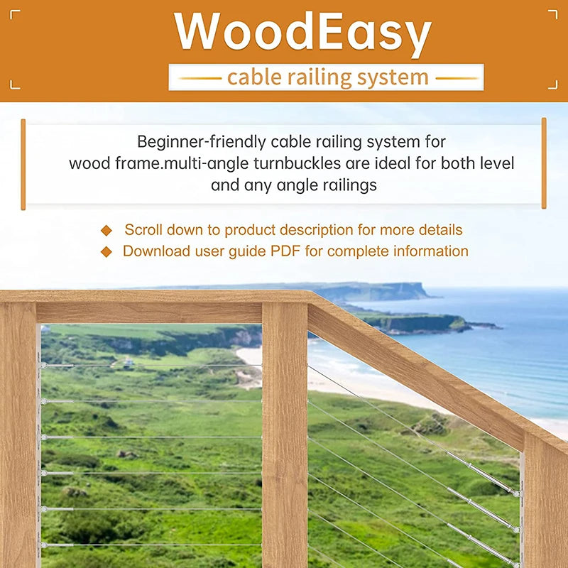 1Set Cable Railing Kit Angle 180°Adjustable 1/8" Swage Toggle Turnbuckle Hardware  T316 Stainless Steel for Wood Post