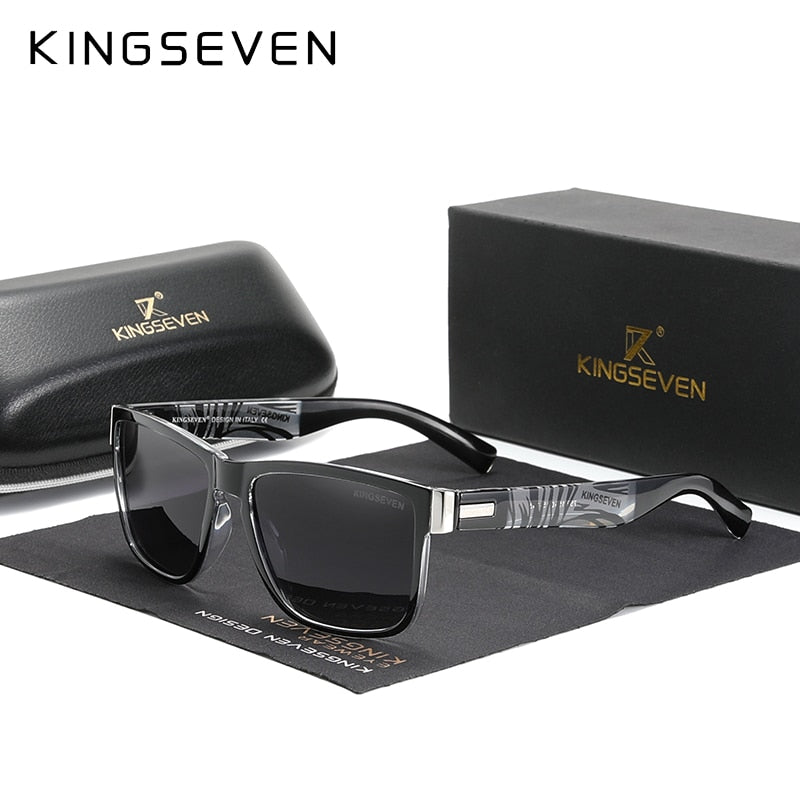 KINGSEVEN Excellent Quality Retro Polarized Lens Sunglasses Women Men Square Frame Decorative Pattern Sun Glasses UV400 Goggles - KiwisLove