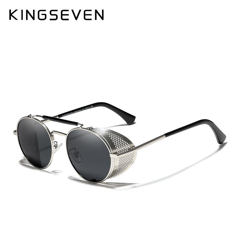 KINGSEVEN Fashion Gothic Steampunk Sunglasses Polarized Men Women Brand Designer Vintage Round Metal Frame Sun Glasses Eyewear - KiwisLove