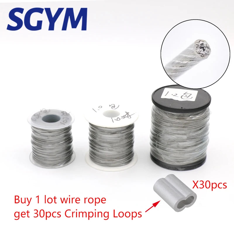 100Meters wire Rope PVC Transparent Coated Cable 304 Stainless Steel rope Clothesline Diameter 0.8mm 1mm 1.5mm 2mm 3mm