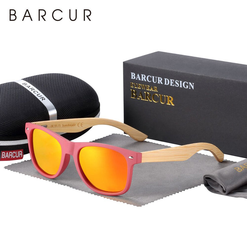 BARCUR Natural Bamboo Sunglasses Men Wooden Sun Glasses Women Polarized Eyewear - KiwisLove