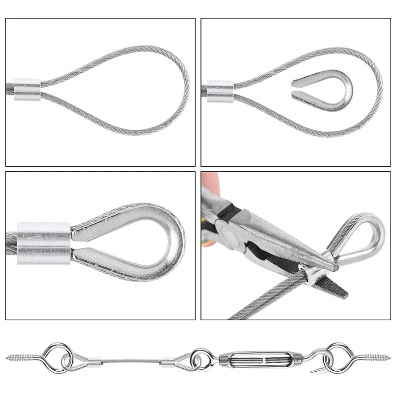 SGYM 73PCS/Set 100 Meter Steel PVC Coated Flexible Wire Rope Soft Cable Transparent Stainless Steel Clothesline Diameter 2mm Kit
