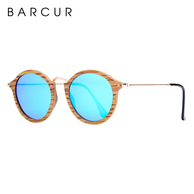 BARCUR Zebra Wood Sunglasses Handmade Round Sun Glasses Men Polarized Eyewear with Box Free - KiwisLove