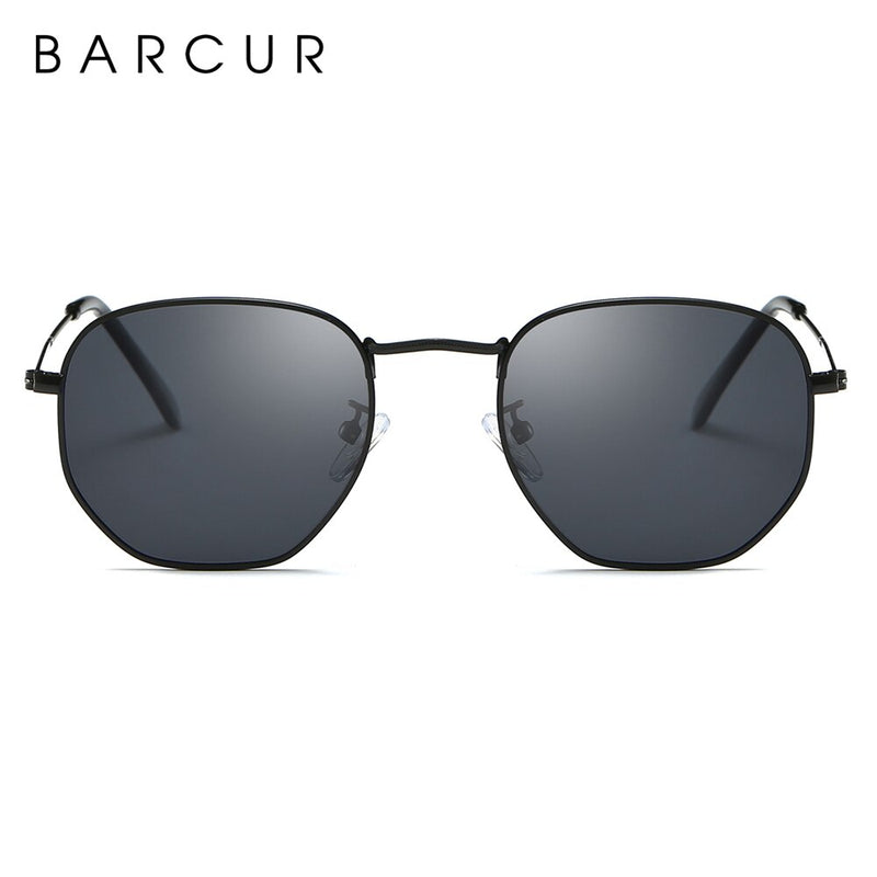 BARCUR Reflective Sunglasses Women Glass Lens Sun Glasses Men Stainless Steel Frame Eyewear Mirror Hexagon Oculos De Sol - KiwisLove