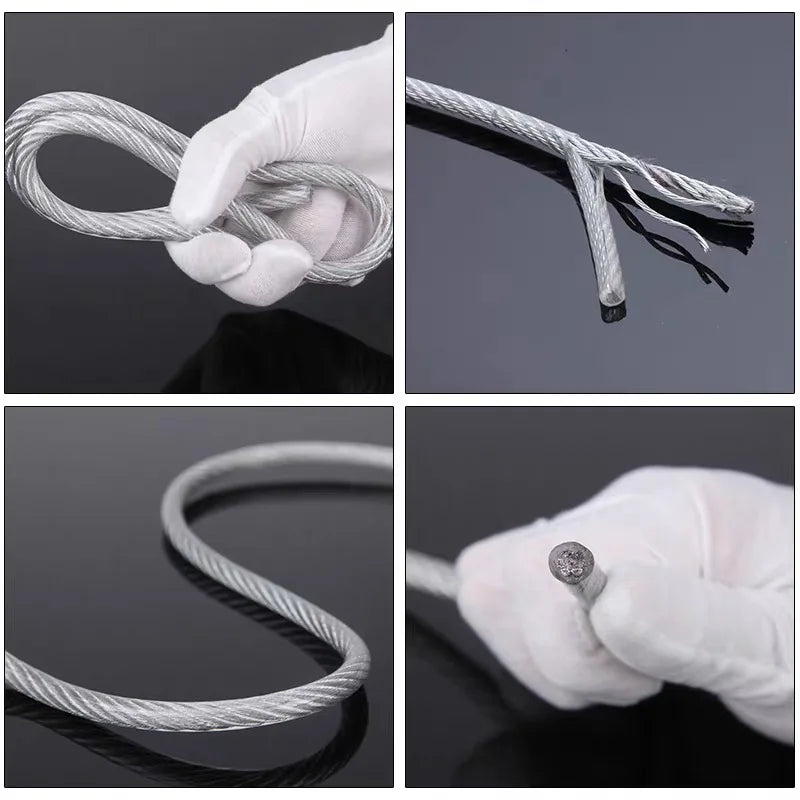100Meters wire Rope PVC Transparent Coated Cable 304 Stainless Steel rope Clothesline Diameter 0.8mm 1mm 1.5mm 2mm 3mm
