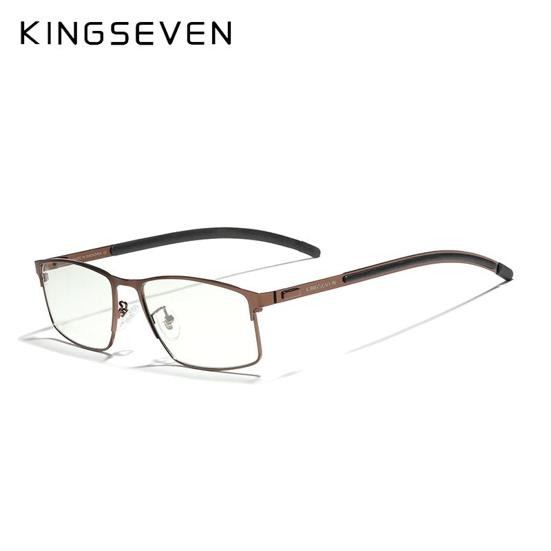 KINGSEVEN Men's Glasses Ultralight Optical Glasses Titanium Material Frame Myopia Prescription Eyeglasses Silicone Temple Design - KiwisLove