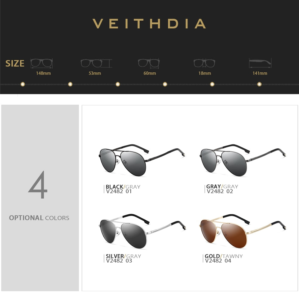 VEITHDIA Men Vintage Polarized UV400 Sunglasses Outdoor Classic Women Sun Glasses Coating Lens Driving Eyewear For Male 2482 - KiwisLove