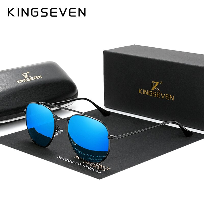KINGSEVEN Authentic Vintage Sunglasses Men Polarized Women Hexagon Sun Glasses Stainless Steel Lunette De Soleil Femme N7748 - KiwisLove