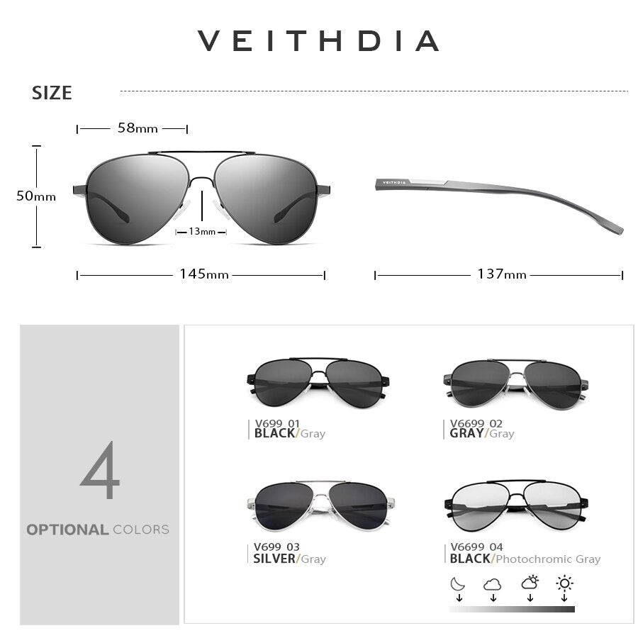 VEITHDIA Men's Sunglasses Aluminum Photochromic Women Polarized UV400 Lens Fashion Driving Outdoor Eyewear Male Sun Glasses 6699 - KiwisLove