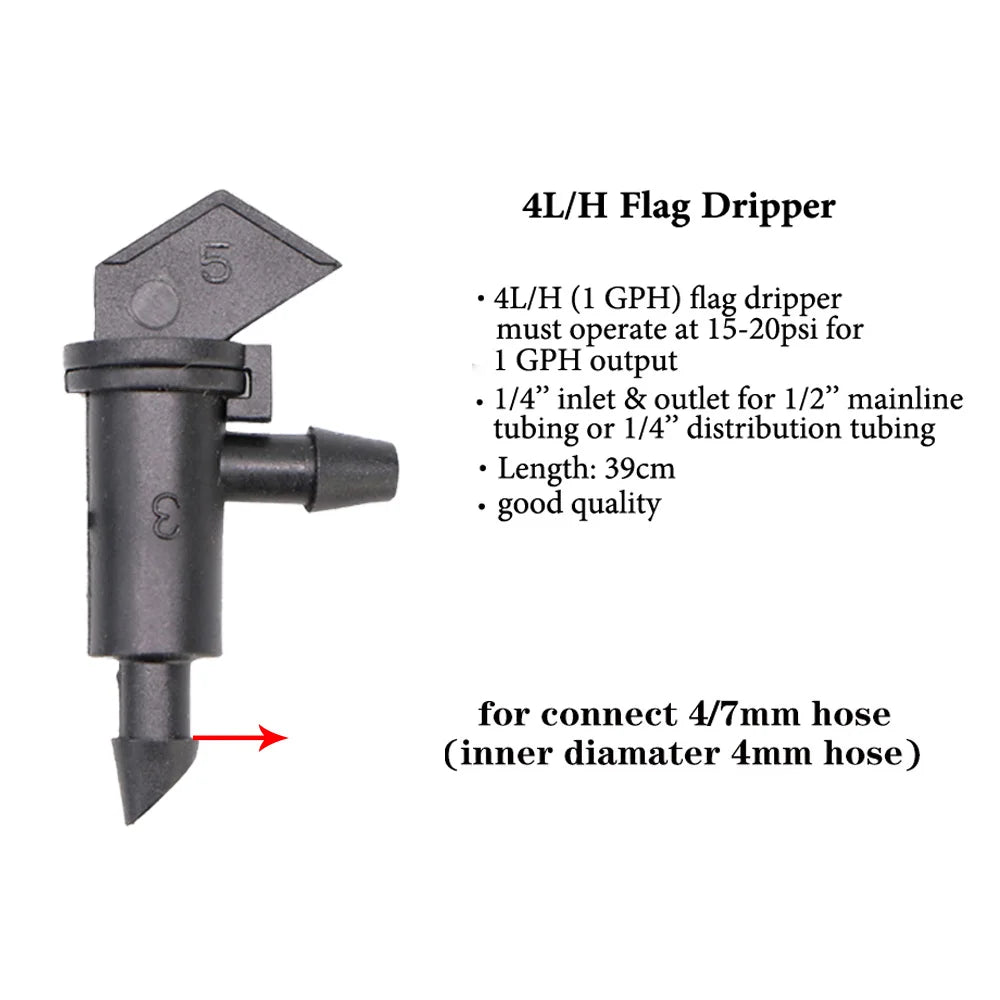 20/50pcs 4L/8L/16L/H Garden Irrigation Sprinkler Flag Shape Dripper 4mm Hose Connection Nozzles Plant Potted Watering  Dripper