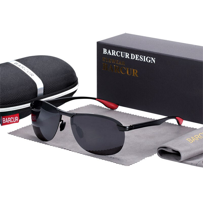 BARCUR New Men Sunglasses Pilot Driving Sun glass Polarized Aluminum Magnesium Driving Glasses gafas de sol shades - KiwisLove