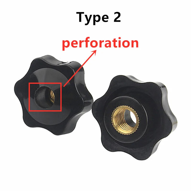 1/5Pcs Plum Nut Mechanical Black Thumb Nut Knob Manual Nut Thermoplastic Brass Thread With and Without Holes M4/M5/M6/M8/M10/M12