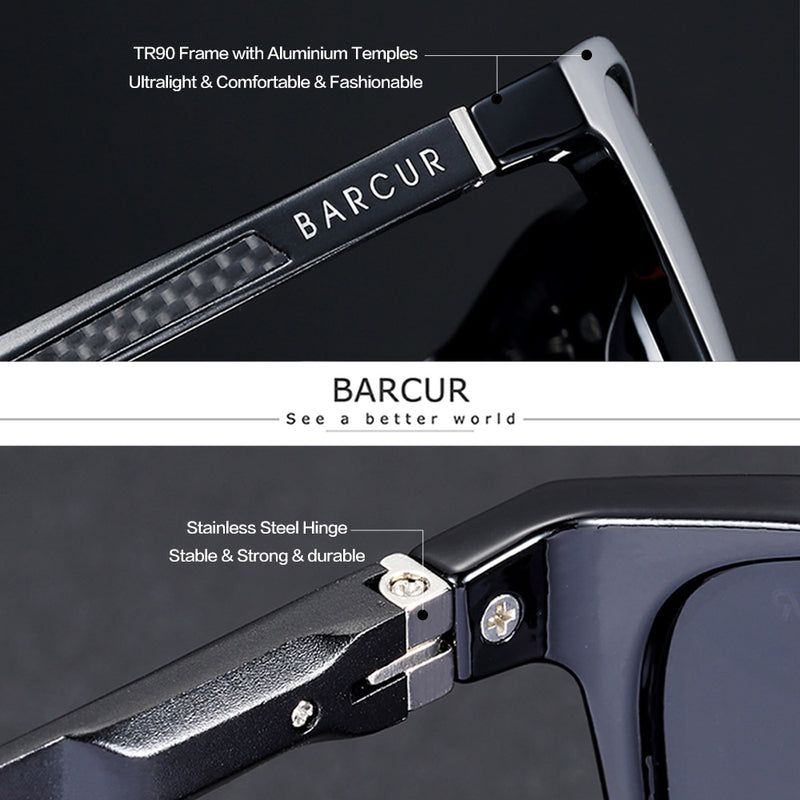 BARCUR Aluminium Magnesium Sun Glasses for Men TR90 Square Sunglasses Women Polarized Oculos De Sol Feminino - KiwisLove