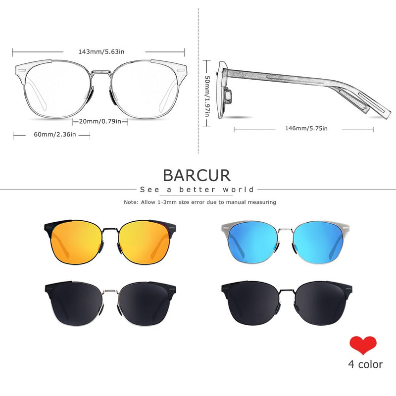 BARCUR Aluminium Magnesium Sunglasses Round Glasses for Men Punk  lunette de soleil femme - KiwisLove