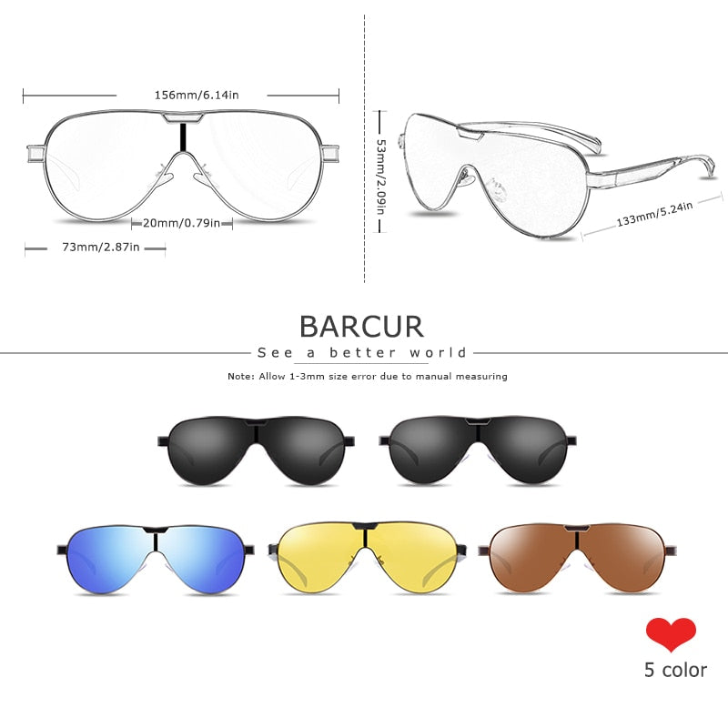 BARCUR Driving Polarized Sunglasses Men Brand Designer Sun Glasses For Men Sports Eyewear Lunette De Soleil Homme - KiwisLove