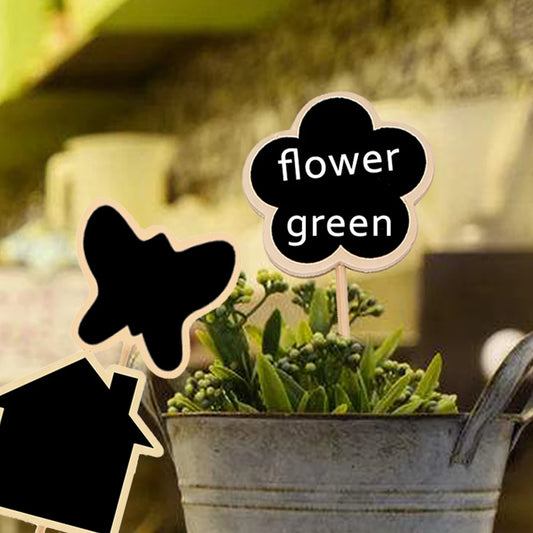 10pcs Creative Blackboard Plant Labels Various Shapes Wooden Tag Writeable Reusable Flowers Potted Garden Decoration Supplies