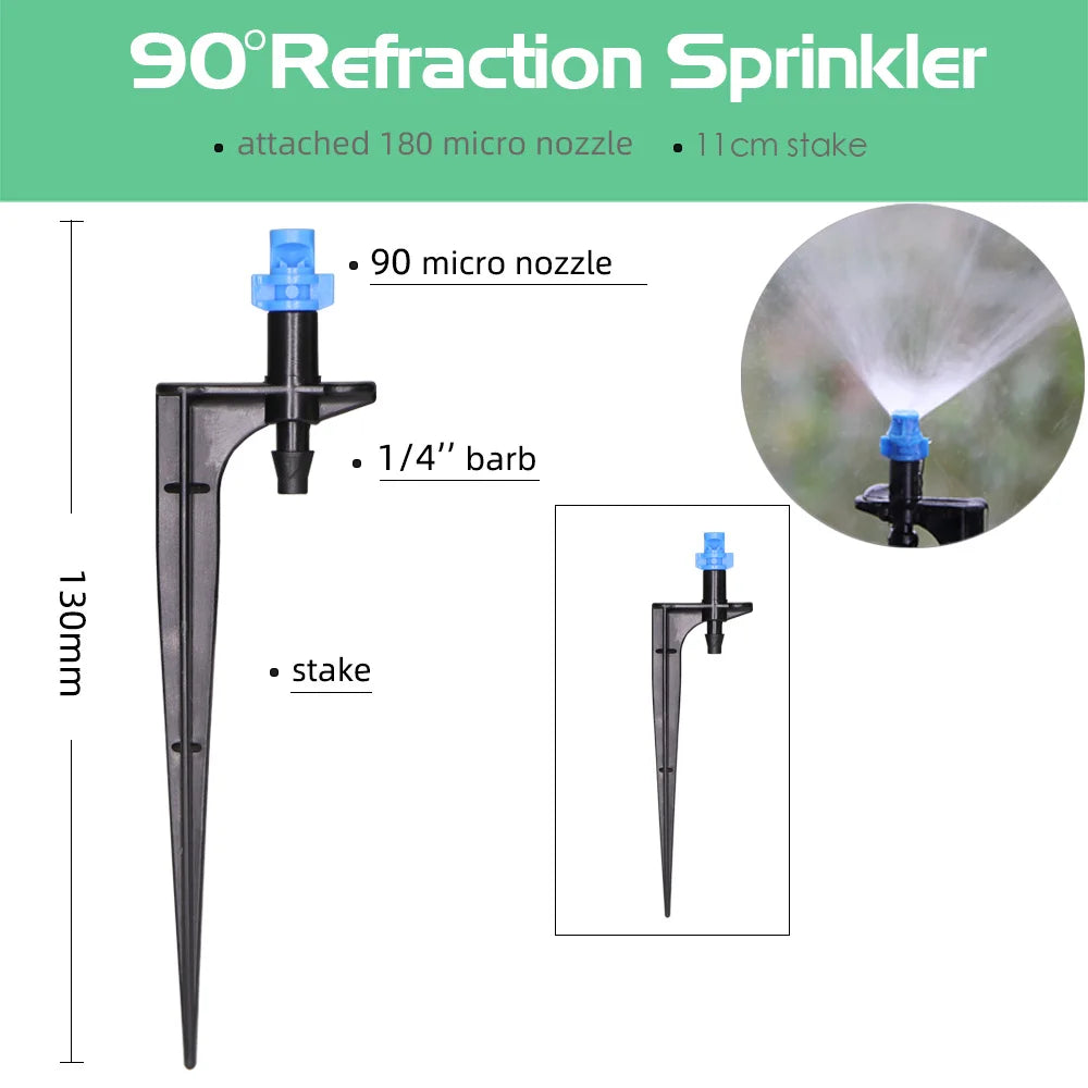 90/180/360 Degree Micro Misting Nozzle on 11cm Stake 1/4 "Barb Connector Can be Used for Garden Greenhouse Irrigation  Watering