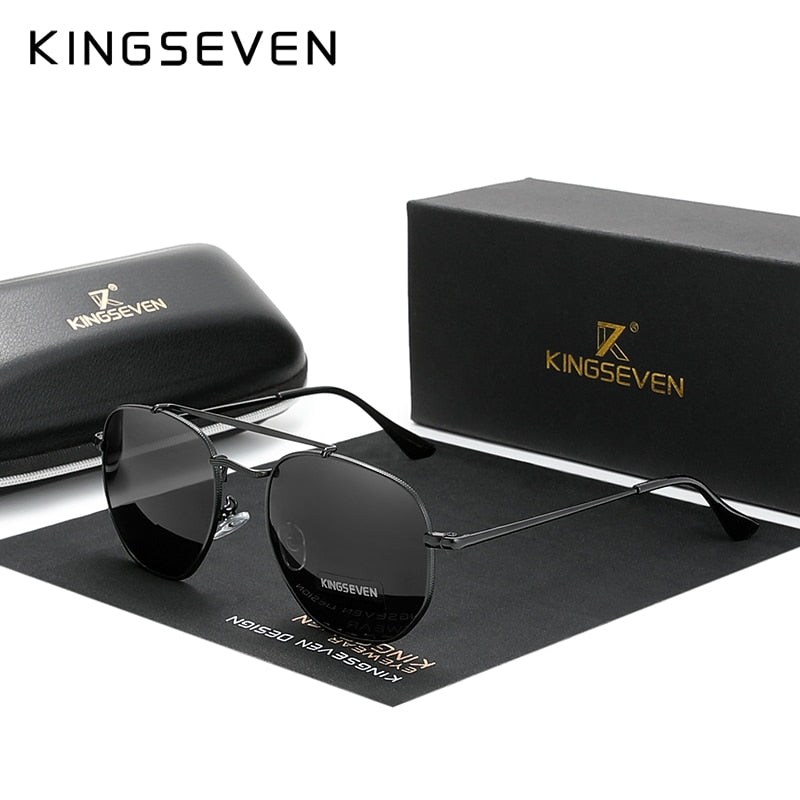 KINGSEVEN Authentic Vintage Sunglasses Men Polarized Women Hexagon Sun Glasses Stainless Steel Lunette De Soleil Femme N7748 - KiwisLove