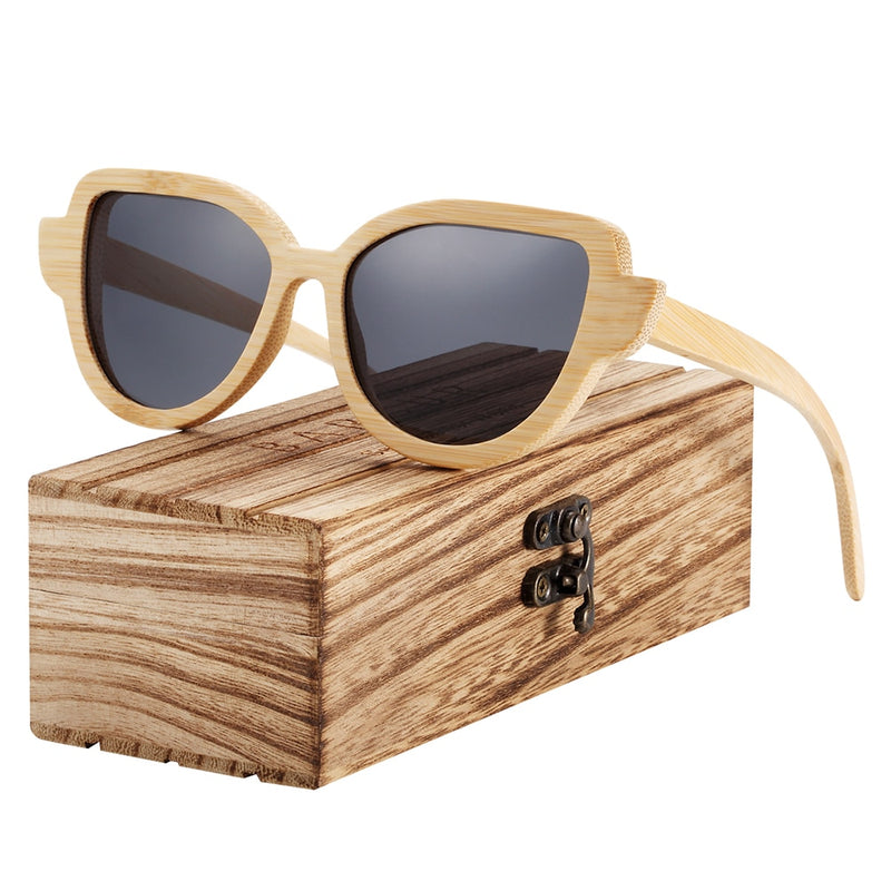 BARCUR Cat Eye Sunglasses Bamboo Polarized Natural Wood Sun glasses Anti-Reflective shades oculos de sol feminino - KiwisLove