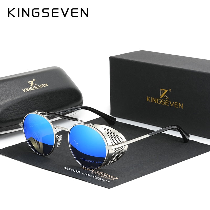 Genuine KINGSEVEN Retro Round Steampunk Sunglasses Men Retro Women Sun Glasses Shades Vintage Travel Eyewear Gafas De Sol 7550 - KiwisLove