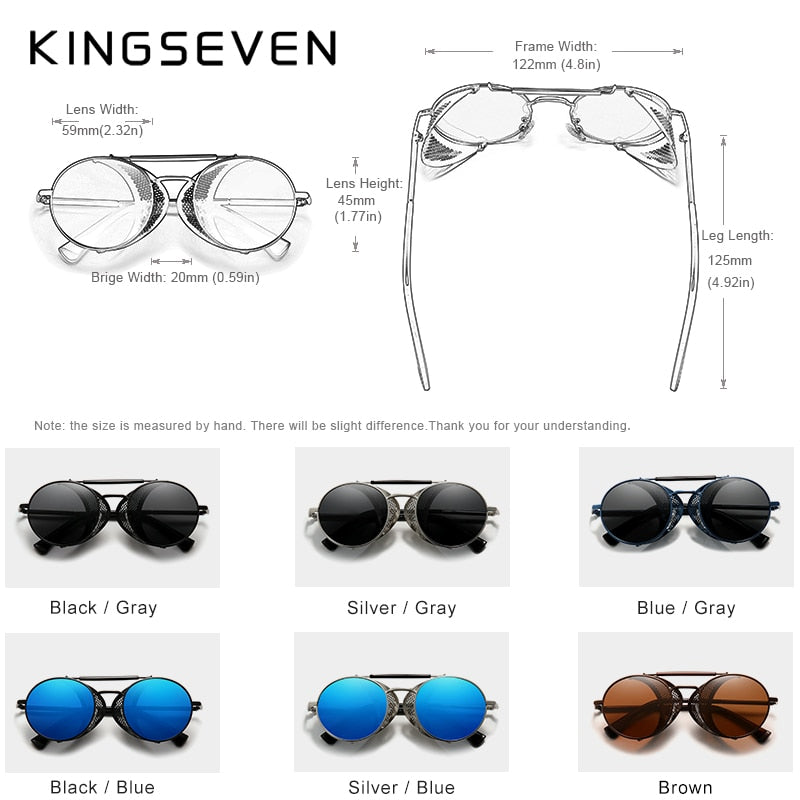 Genuine KINGSEVEN Retro Round Steampunk Sunglasses Men Retro Women Sun Glasses Shades Vintage Travel Eyewear Gafas De Sol 7550 - KiwisLove