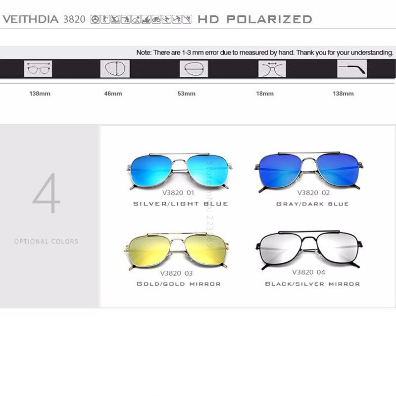 VEITHDIA Women Sunglasses Men Unisex Classic Luxury Brand Alloy Polarized UV400 Fashion Vintage Eyewear Male Sun Glasses V3820 - KiwisLove