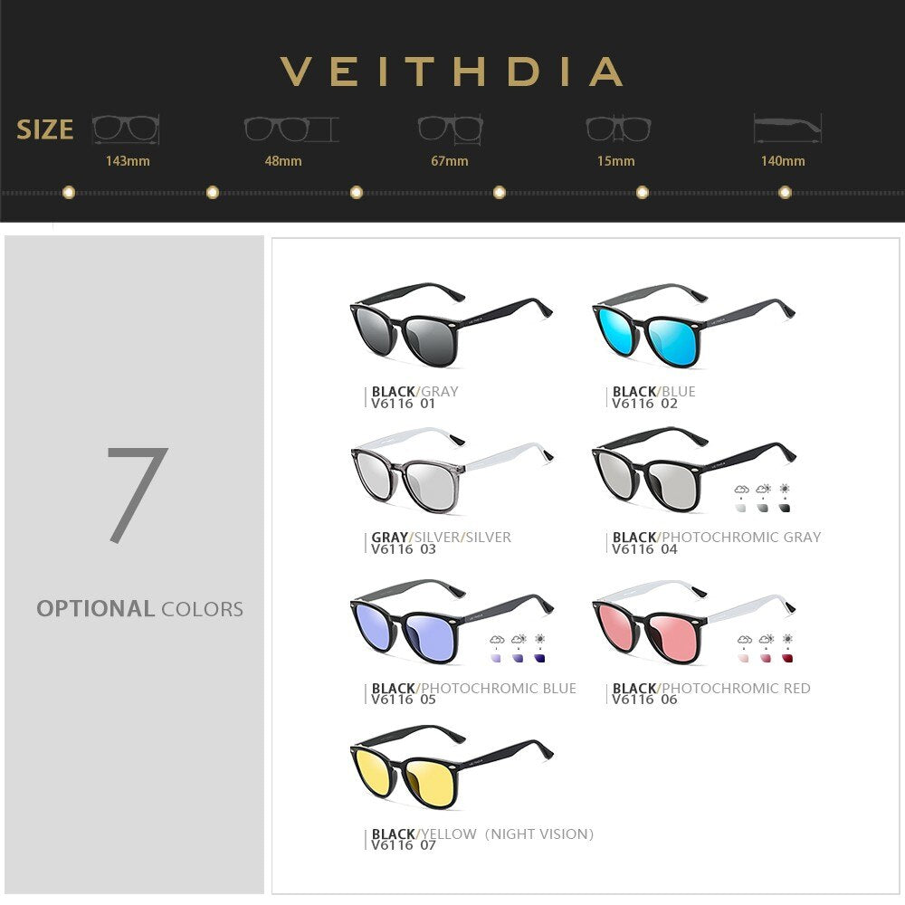 VEITHDIA Sunglasses Unisex Aluminum+TR90 Men's Photochromic Mirror Sun Glasses Eyewear Accessories Fashion For Men Women 6116 - KiwisLove