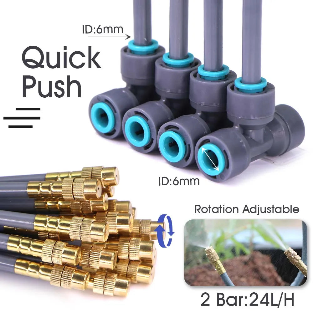 5-30m 1/4″ 4/6mm Garden Misting Cooling System 360° Bendable Nozzle Atomizer Sprayer Slip Lock Joint Outdoor  Plant Irrigation