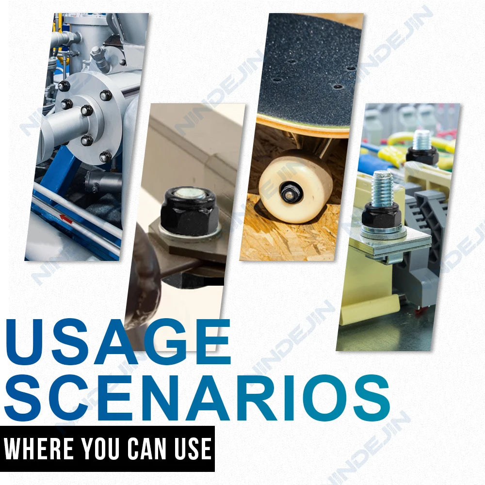 NINDEJIN black nylon lock nut 304 Stainless Steel zinc-plated Hex Hexagon self locking nut M3 M4 M5 M6 M8 M10 M12 lock nut