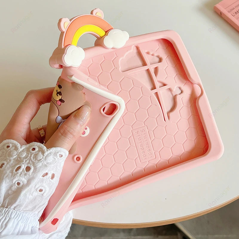 3D Cute Rainbow Bear Case for iPad A16 Air 11 inch 2025 2024 Air 5th 4th Gen 10.9 10th Gen 10.2'' 10.5'' iPad 5/6/7/8/9th Mini 7