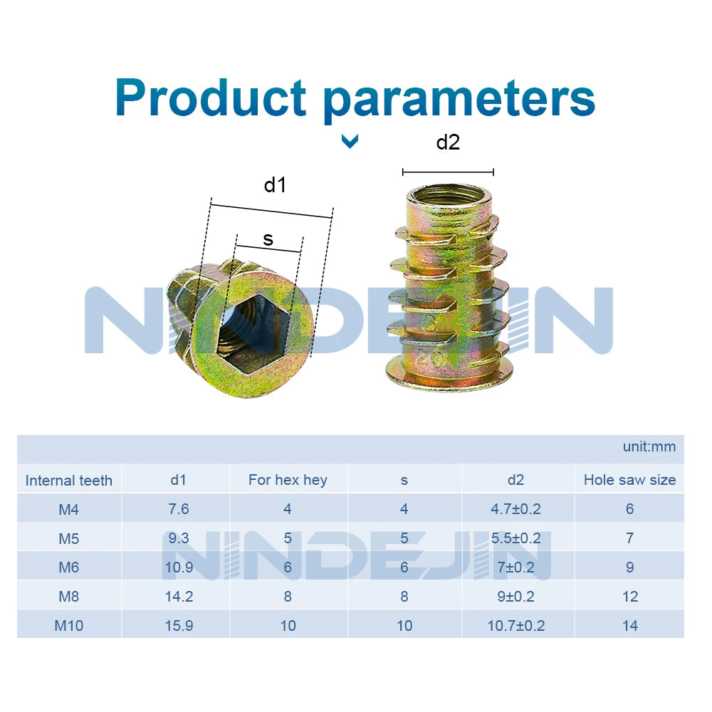 NINDEJIN 5-30pcs Thread Insert Nut M4 M5 M6 M8 Carbon Steel Zinc Plated Internal and External Thread Insert Furniture Connector - KiwisLove