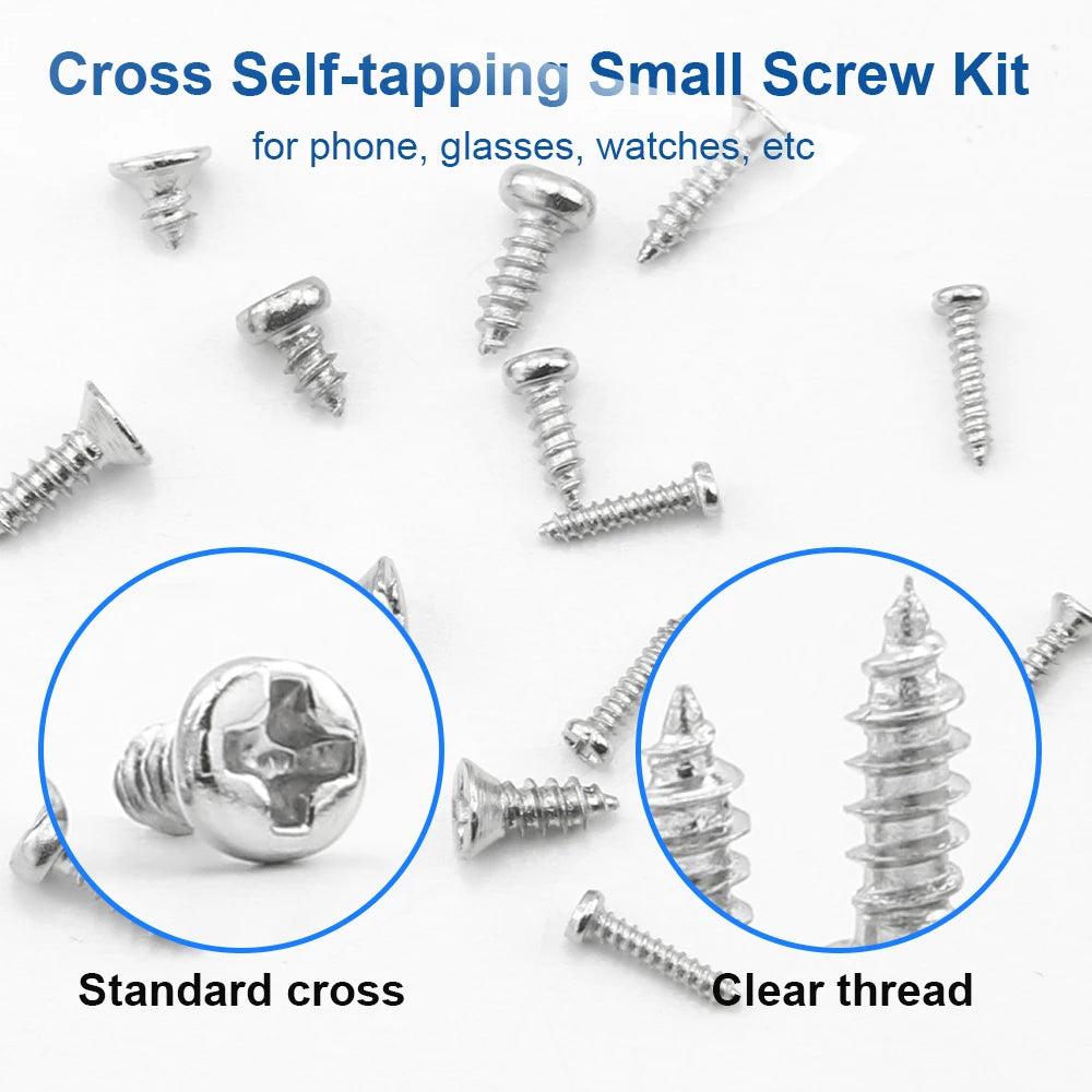 NINDEJIN 601pcs Electronic Screw Kit Nickel Plated Flat Round Head Mini Micro Screw Set Phone Glasses Tapping Screw Kit M1-M1.7