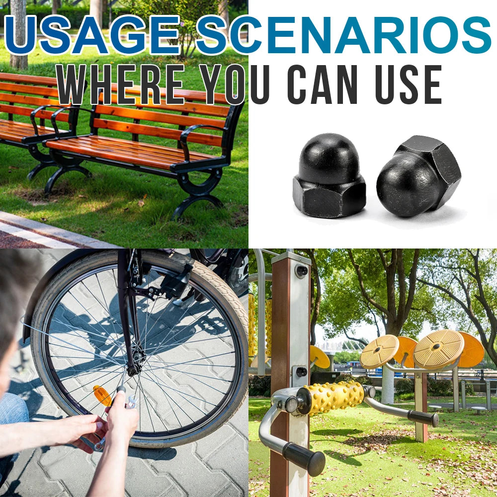 NINDEJIN  Acorn Cap Nut M3 M4 M5 M6 M8 M10 M12 Black Carbon Steel Dome Nut Cover Cap Nuts DIN1587 - KiwisLove