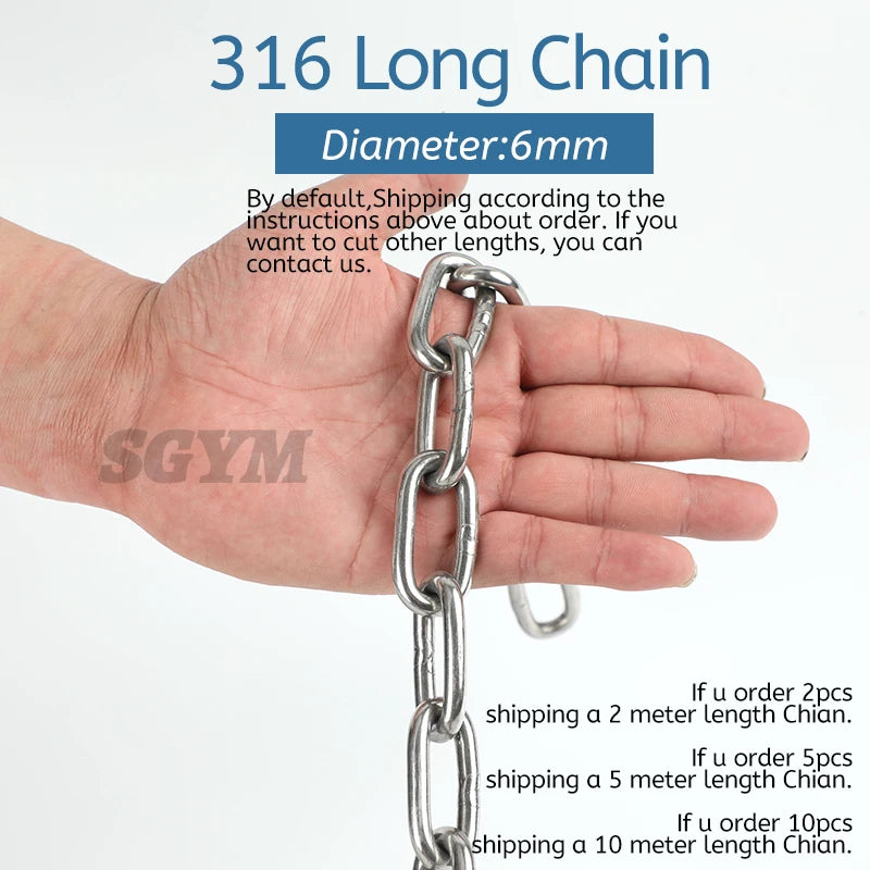 1.2-8MM Diameter Highly Polished Welded Marine 316 Stainless Steel Long Link Chain for Lifting Binding Pet clothes line
