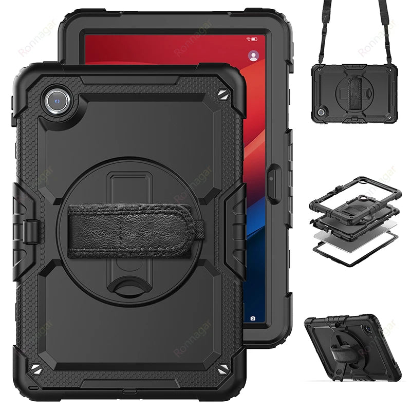 For New Lenovo Xiaoxin Pad 2024 Case TB331FC 11 inch 360 Degree Rotating Hard Armor Case Shoulder Strap Lenovo Tab M11 TB330FU