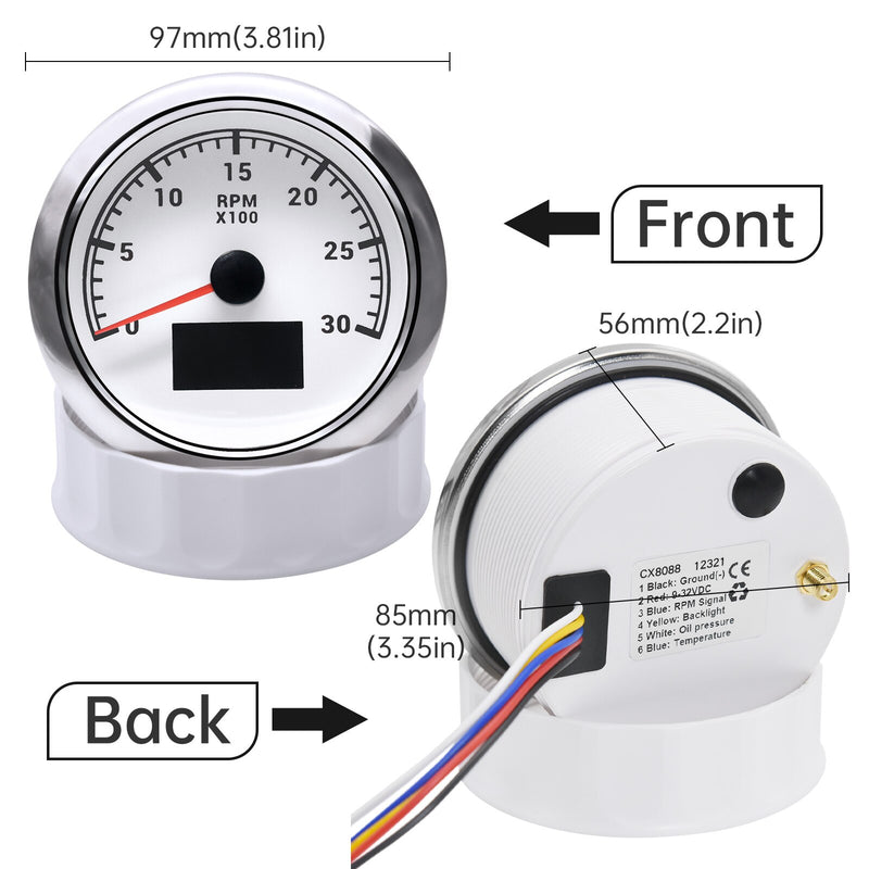 HD 85MM 3 In 1 Tacho Meter Red Backlight with LCD Hourmeter 3000RPM Tachometer Water Temperature Oil Pressure Gauge Sensor 9-32V - KiwisLove